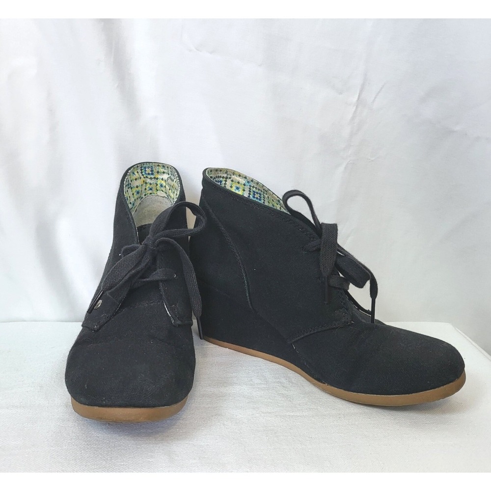 Mad Love Womens Black Canvas Lace-up Wedge Heel Minimalist Ankle Boots 9 Classic